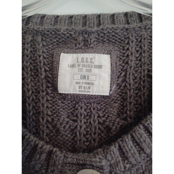 LOGG gray cable knit cardigan sweater womens S short sl. grunge 90s indie boho - Picture 2 of 8